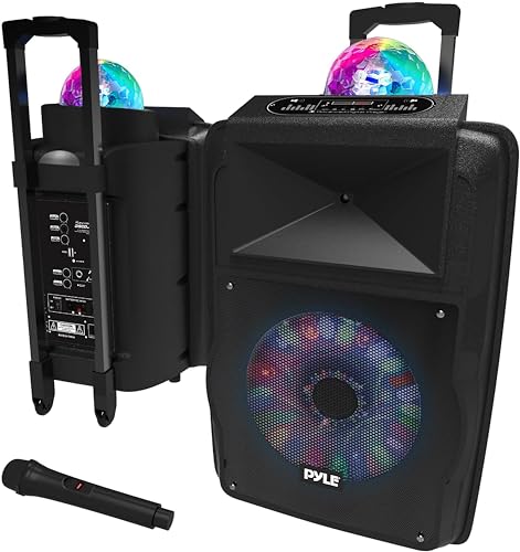 Pyle Sistema de alto-falantes, PA, 700 W, Bluetooth, microfone, portátil, recarregável, interiores, exteriores, função de gravação, microfone, luzes de festa, rádio USB/SD, cor preta