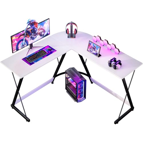ODK - Mesa para jogos de mesa com suporte para monitor, mesa em L para trabalho em casa e jogos (branco)