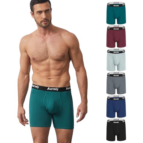 Aurmly Pacote de 6 cuecas boxers para homem, roupa interior para homem, cuecas boxer, design sem etiquetas, cores clássicas