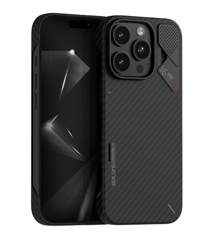 Aulumu Capa de fibra de aramida A16 para iPhone 16 Pro, ultra fina, refrigeração real, compatível com MagSafe, cor preta