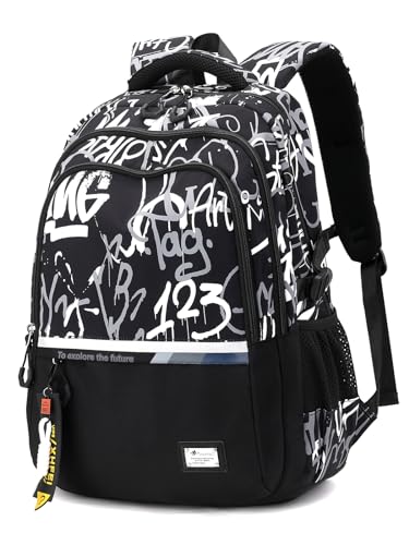 Amythe Mochila escolar de criança adolescente - mochila colégio meninos 10 12 16 18 anos - mochila para portátil de 15,6" - leve mochila de viagem instituto grande impermeável na moda, preto