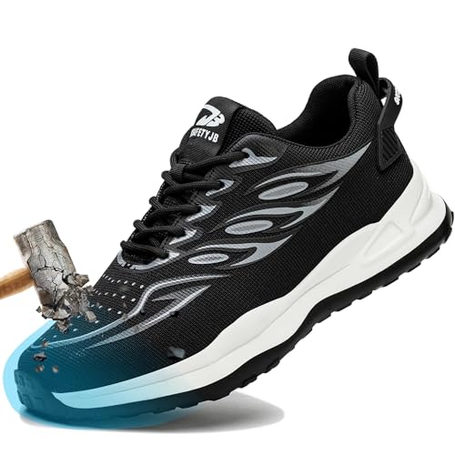 Sapatos de segurança para homem sapatilhas de trabalho com biqueira de aço leve respiráveis antiderrapantes sapatos trabalho preto 36-49 UE