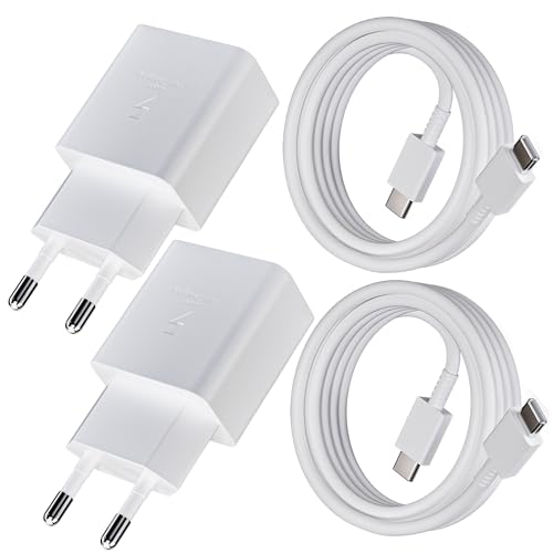 2-Pack de 25 W USB C carregador com 2-Pack 1,5 m USB C cabo carregador rápido para Samsung Galaxy A53 5G S23 S22 S21 FE Ultra S21 Plus S20 S20 A70 A54 A80 M53 M52 Nota20/10, Super Fast Charging USB C