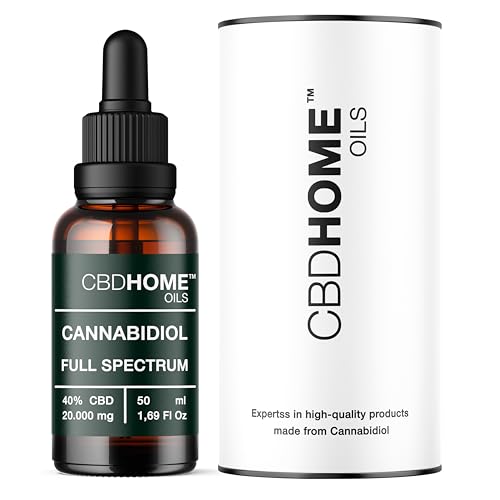 CBD HOME Oil Óleo CBD 40% Full Spectrum - 50 ml, FORTE - 20000 mg - Bases ecológicas de óleo de coco e cânhamo - Enriquecido com 40% CBD espectro completo e ômega 3-6-9, fabricado na UE