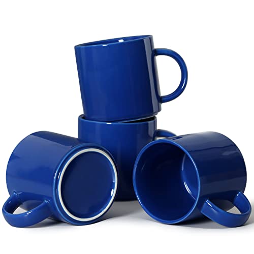 Smilatte Canecas de café empilháveis de 12 onças para escritório, caneca de cerâmica M101 para meninos, meninas, amantes, mulheres e homens, conjunto de 4, cor azul
