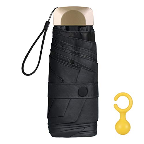 Vicloon Mini guarda-chuva, guarda-chuva de viagem portátil guarda-chuva dobrável antivento, guarda-chuva compacto dobrável de tecido de borracha preta 210T, impermeável de secagem rápida e resistente a raios UV