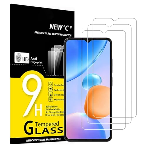 NEW'C 3 peças, protetor de ecrã para Xiaomi Redmi 11 Prime, vidro temperado, sem bolhas, dureza 9H, 0,33 mm ultra transparente, ultra resistente