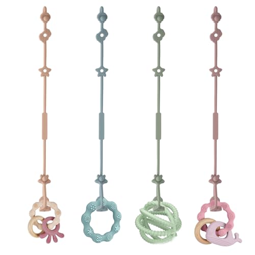 Vicloon Baby Cup Catcher de silicone, 4 peças correia de brinquedo para bebé, correntes para chupetas, corda de brinquedo para carrinho de bebé, correia de brinquedo para cadeiras de carro, carrinhos,