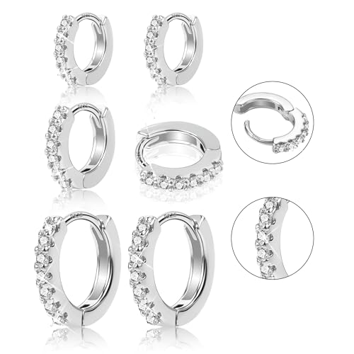 ALEXCRAFT 3 pares brincos mulher prata 925 banhado a ouro 14 K, brincos de aço inoxidável mulher, conjunto de brincos para mulher dourados presentes jóias festa