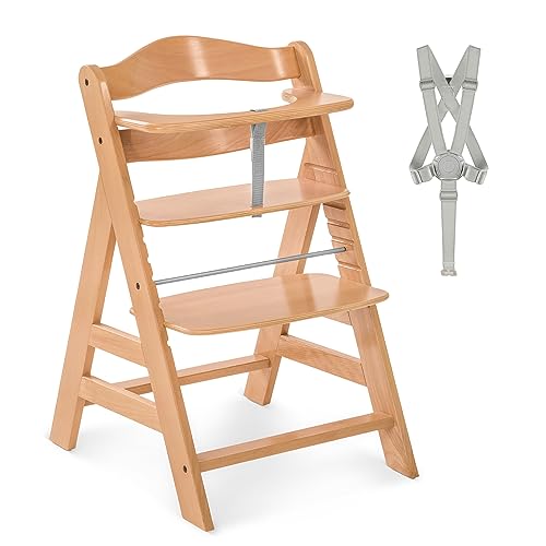 hauck Alpha Plus Cadeira evolutiva, madeira de faia certificada FSC®, cadeiras cadeiras cadeiras para bebé de 6 meses a 90 kg, cadeira bebé com arnês de 5 pontos e barra protetora - natural