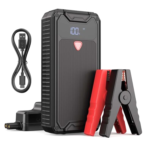 Banco de energia de inicialização, 4000A iniciador de carros portátil (para 9,0 L Gás ou 8,0 L Diesel), 26800 mAh Iniciador de baterias para carroecrã LCD, lanterna LED de saída, QC3.0, Jump Starter