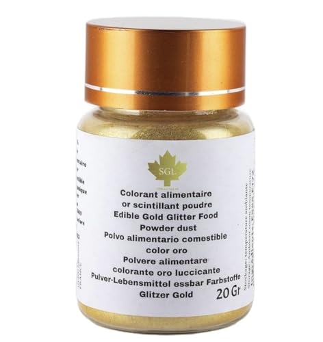 Pó alimentar comestível, corante de ouro brilhante, frasco de 20 g