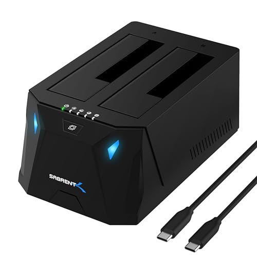 SABRENT Estação de acoplamento USB tipo C de dupla baía para SATA SDD/HDD de 2,5/3,5" | USB 3.0 | Clonagem offline, velocidades de 5 Gbps [EC-CH2B]