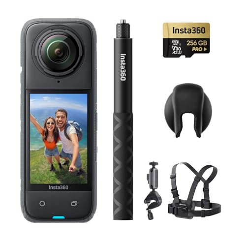 Insta360 X4 Pack de bicicleta - câmara de ação impermeável 8K 360, vídeo 4K grande angular, selfie stick invisível, protetores de lente removíveis, 135 min bateria, edição IA, estabilização