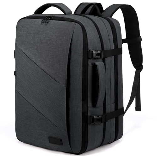 LOVEVOOK 40 L Mochila de viagem, mochila para portátil 17 polegadas, expansível mala de cabine mochila, bagagem de mão impermeável para homem mulher, grande mochila de negócios, cinzento