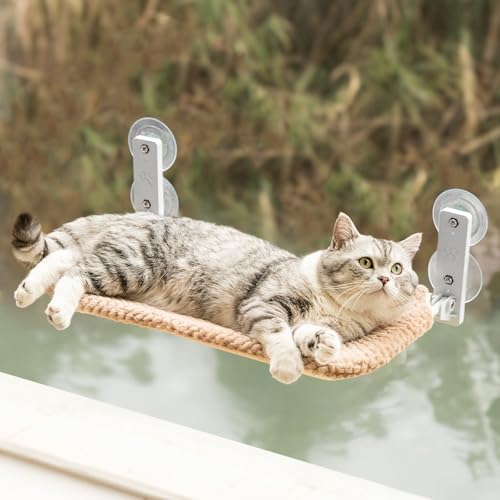 Cama para gatos janela - Rede de janela de gato dobrável, 4 ventosas e almofada removível suporta 18 kg