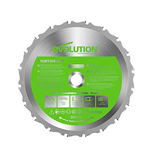 Evolution Power Tools FURY210-TCT Lama multimaterial per troncatrice, tamanho metálico, plástico, laminati, perna (anche com chiodi incastrati), ponta em metal duro, 210 mm