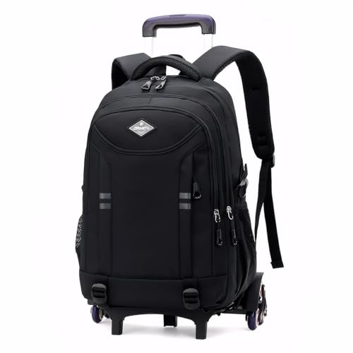 Amythe Mochila com rodas para crianças e adolescentes 9 10 12-18 anos | mochilas escolares Trolley grande capacidade | carrinho para mochilas 6 rodas para viagens e escola - preto
