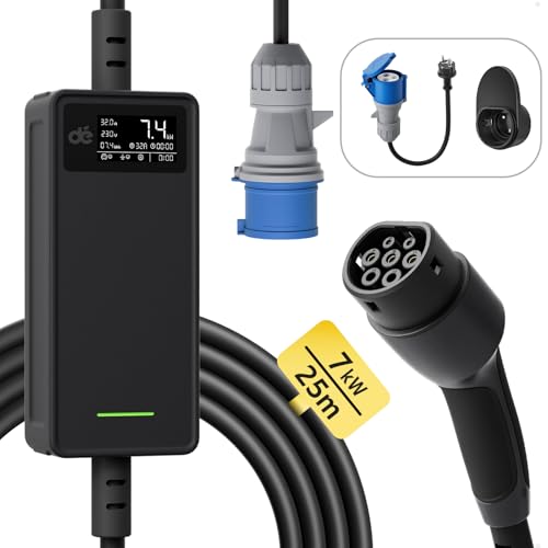 dé Cabo de carregamento tipo 2, conector CEE 7,4 kW [1 fase | 25 m | 6-32A]