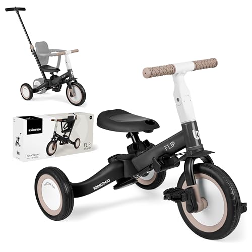 KikkaBoo Triciclo evolutivo de bebé 5 em 1 Flip, bicicleta crianças de 1 ano a 5 anos, trike, triciclo a bicicleta com ou sem pedais, ajustável e transformável, preto