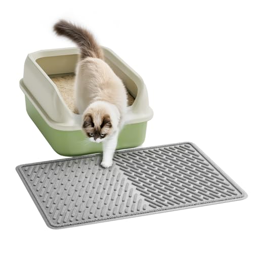 Pieviev Tapete de areia para gato 58 x 43 cm, tapete de gatos com textura, tapete areia gatinho - recolher a areia, Cat Litter Mat antiderrapante, fácil de limpar, impermeável - cinzento