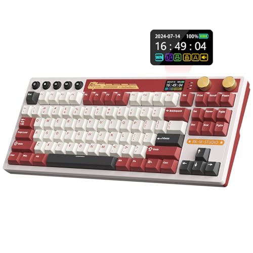 RK ROYAL KLUDGE M87 Teclado mecânico sem fios com ecrã, duplo Knob, Bluetooth/2,4 G/USB-C, 75% Gasket Layout US teclado com retroiluminação RGB, Hot-Swap (Interruptor creme, vermelho)