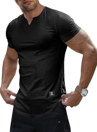 Meilicloth T-shirt masculina Slim Fit decote em V manga curta desportiva básica muscular cores várias S-3XL