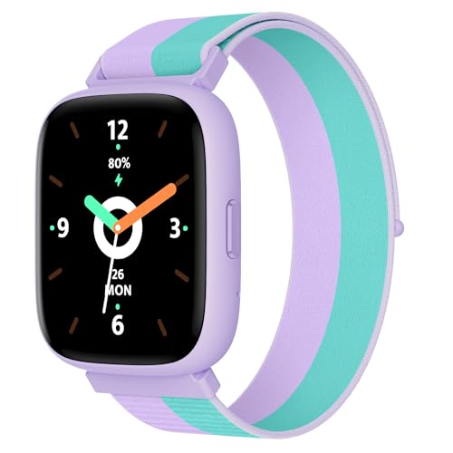 BIGGERFIVE Pulseira atividade meninas 5-16, 1,8" relógio inteligente podómetro, frequência cardíaca, resistente à água 5 ATM, monitor de sono, despertador, jogos de quebra-cabeças com/sem App, nylon
