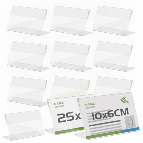 TAPKUA Expositor de metal transparente, suporte de secretária, suporte de preço de etiqueta para escritórios, lojas supermercados restaurantes, 25 peças - 10 x 6 cm)