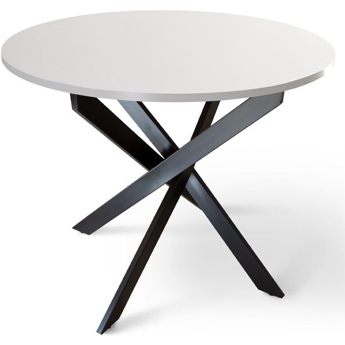 Shiito Modelo Bolton JC - mesa de sala de jantar redonda | madeira de carvalho branco com pernas cruzadas pretas, 90 x 75 cm