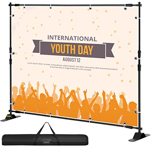 VEVOR Suporte para fundos de fotografia 3 m x 2,4 m, largura ajustável 66" - 120" suporte de bandeira para pano de fundo altura 37" - 96" preto para feira comercial telescópico expositor