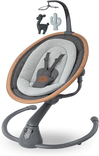 Maxi-Cosi Cassia Rede elétrica para bebé, 0-6 meses, máx. 9 kg, baloiço bebé, 12 melodias, rotação 360°, deteção automática, 5 velocidades, 2 posições de reclinação, gráfico essencial