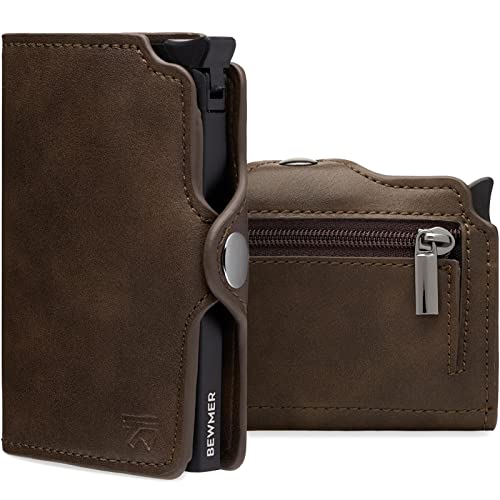 BEWMER Carteira porta-cartões 1 para homem e mulher - carteira pequena porta-cartões com proteção RFID e clipe de fibra de carbono para guardar bilhetes