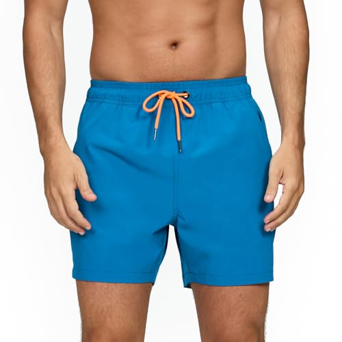 Vorvowry Fato de banho homem secagem rápida respirável fato de banho estampado leve boxer cuecas banho para natação praia surf de bolso com fecho de correr