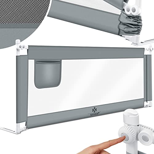KESSER® Barreira de cama de 200 cm, para crianças, dobrável, para berço, cama de criança, proteção contra quedas, cama e cama com estrado alto: 72 a 96 cm, cinzento claro