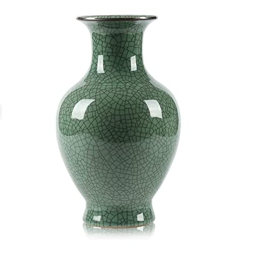 Vasos de esmalte de fissura de gelo antigo feito à mão de arte de cerâmica chinesa vasos de garrafa de flores de porcelana grande da China para decoração de casa (verde)..