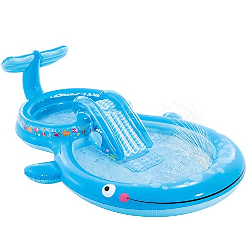 INTEX Centro de jogo de água, centro de jogo aquático, 373 x 234 x 99 cm, 235 litros, 81 kg, solo acolchoado, piscina com escorre, com pulverizador, piscina para crianças, 2 anos (57176)
