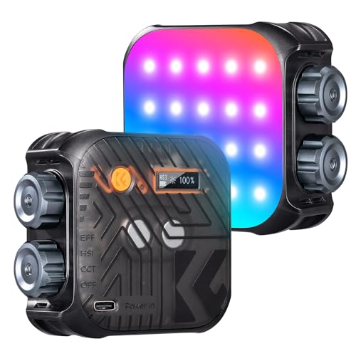 K&F Concept 60 LED RGB Video Light, 360° Full-Colour portátil Photo Light, 2500K-9900K CRI 96+, com 21 efeitos de luz, mini câmara Light com bateria de 2000 mAh para vlogging, selfie, fotografia,