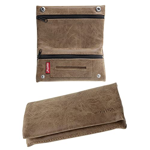 HIBRON Caixa de tabaco de cigarreira capa bolsa para tabaco de enrolar couro estojo para tabaco de enrolar 58105 castanho