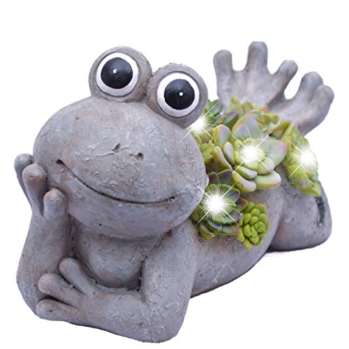 TERESA'S COLLECTIONS Ornamentos de jardim de fada com luz solar, 18,5 cm, estatueta de resina de rã, acessórios de estátua ao ar livre, decoração para casa, jardim, caminho, relva