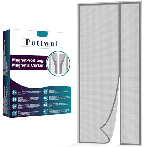 Pottwal Mosquiteira de porta magnética de abertura lateral, 80 x 200 cm, cinzento cortina mosquiteira para portas, fecho automático, para porta da varanda, pátio, sala de estar, quarto, portas
