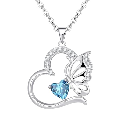 Colar mulher prata de lei 925 borboletas Birthstone pingente mulher colar coração presentes originais para mulher presente dia da mãe aniversário dia dos namorados Natal aniversário