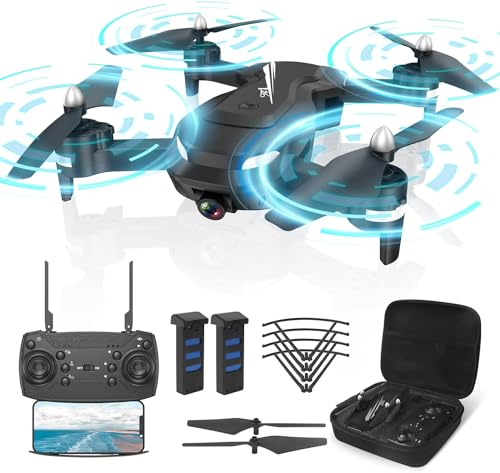 Wipkviey T26 Dron com câmara HD 1080P, C0 Drone profissional para crianças e principiantes, transmissão FPV, com 2 baterias e bolsa portátil, com vídeo Wi-Fi ao vivo Quadcopter RC com 2 baterias 26