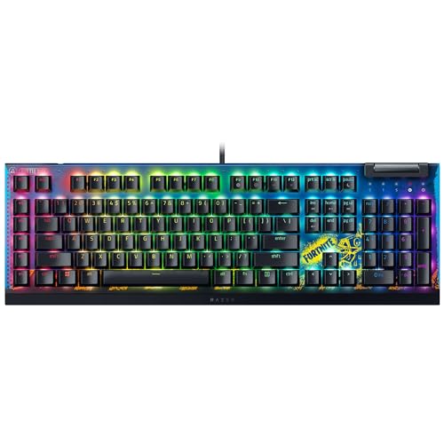 Razer BlackWidow V4 X - Edição Fortnite teclado mecânico para jogos com RGB (interruptores amarelos, 6 teclas macro dedicadas, teclas ABS de duplo disparo) QWERTY design US | Fortnite
