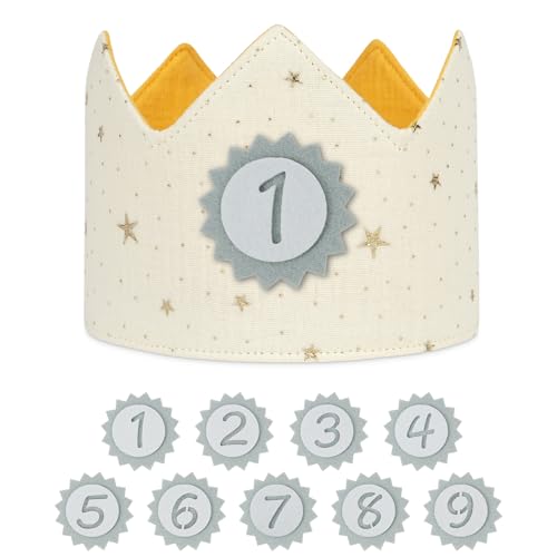 URAQT Coroa de aniversário, coroa de aniversário com números intercambiáveis de 0 a 9, coroa de aniversário 1 ano com aniversário ajustável anos ou meses