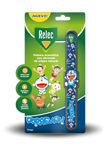 Relec Doraemon Pulseira Citronela anti-mosquitos infantil (+ 3 anos), para toda a família, eficaz contra o mosquito tigre, eficiência e proteção contra as picadas de mosquitos em zonas temperadas
