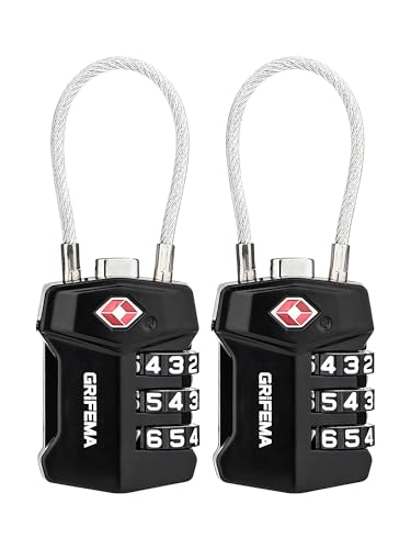 GRIFEMA [Pacote de 2] cadeados TSA para malas, cadeados de segurança com código de 3 dígitos e cabo anticorte, ideal para ginásio e viagens (GA1006-2)