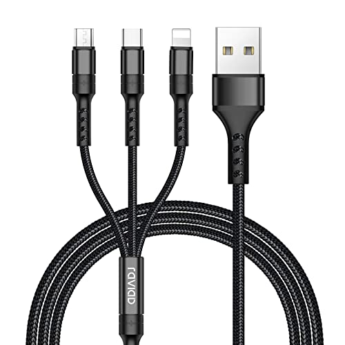 RAVIAD 3 em 1 cabo de carregamento múltiplo [2 M], nylon multi USB carregador cabo múltiplos micro USB tipo C para Android Galaxy S9/S8/ S7/ A5, Huawei P20, Honor, Kindle, LG