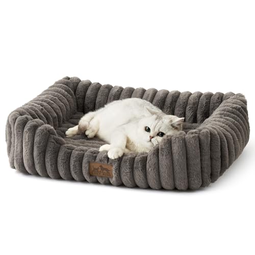 COZY KISS Cama ortopédica para gatos, sofá lavável de pele sintética para animais de estimação, com superfície macia e base antiderrapante, cama de interior para cães pequenos, 64 x 53 x 15 cm