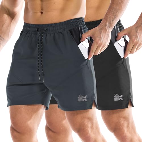 ZENWILL Conjunto de 2 Drylite calções leves desporto para homem, curta ginástica corrida para ginásio, calções de exercício homem secagem rápida